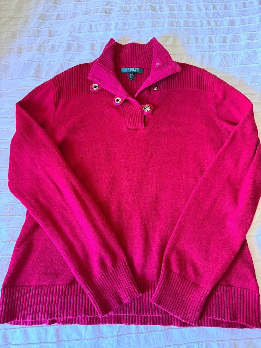 Lauren Ralph Lauren XL Red Cotton Mock Neck Sweater